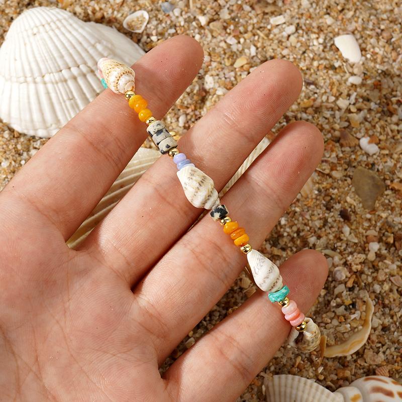 Product Introduction of Hot selling new Bohemian copper bead shell/semi precious stone spacer conch bracelet, niche and versatile 3