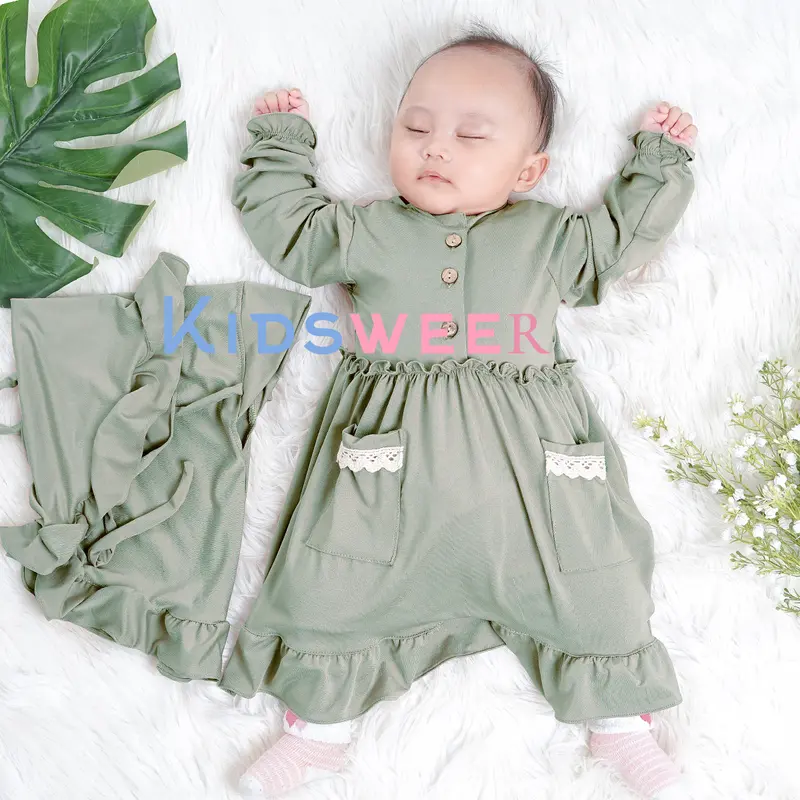Gamis Bayi Perempuan Newborn Almeera   0-4 bulan 6-12 bulan 12-18 bulan Baju Muslim Anak free hijab Dress Cewek Lebaran Syari 4