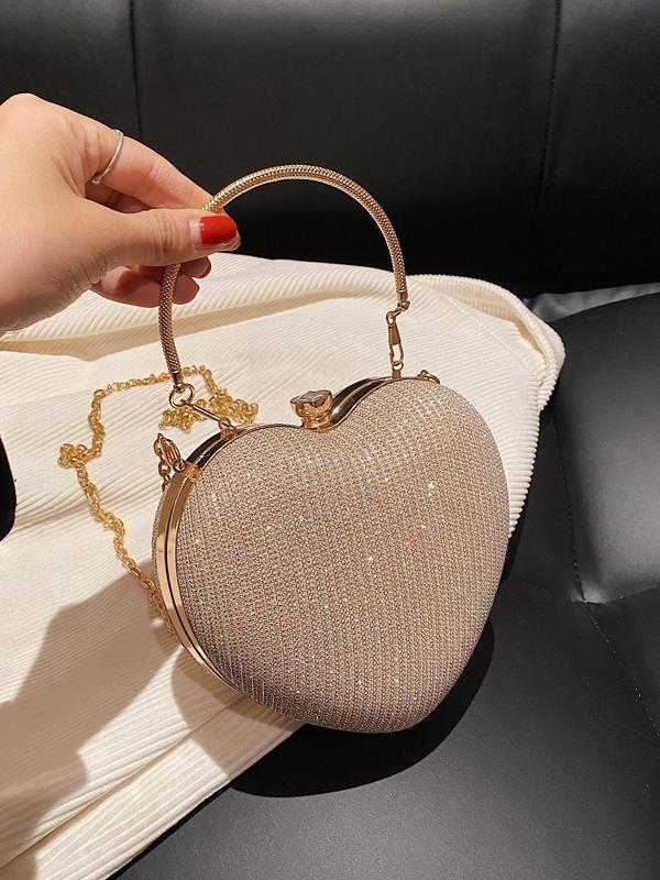 Women's Elegant Heart Shaped Design Evening Bag, Fashion Chain Strap Purse Shoulder Bag for Party, Trendy All-match & Exquisite Bag for Birthday Gift, Valentine's Day, Gift 9