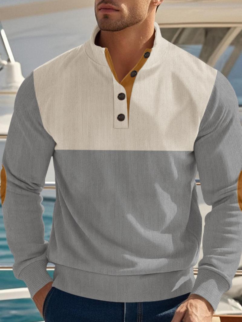 Product Introduction of Men's Regular Fit Solid Color Half Button Stand Collar Sweatshirt, Casual Long Sleeve Pullover for Fall & Winter, Men's Clothes for Daily Wear 2