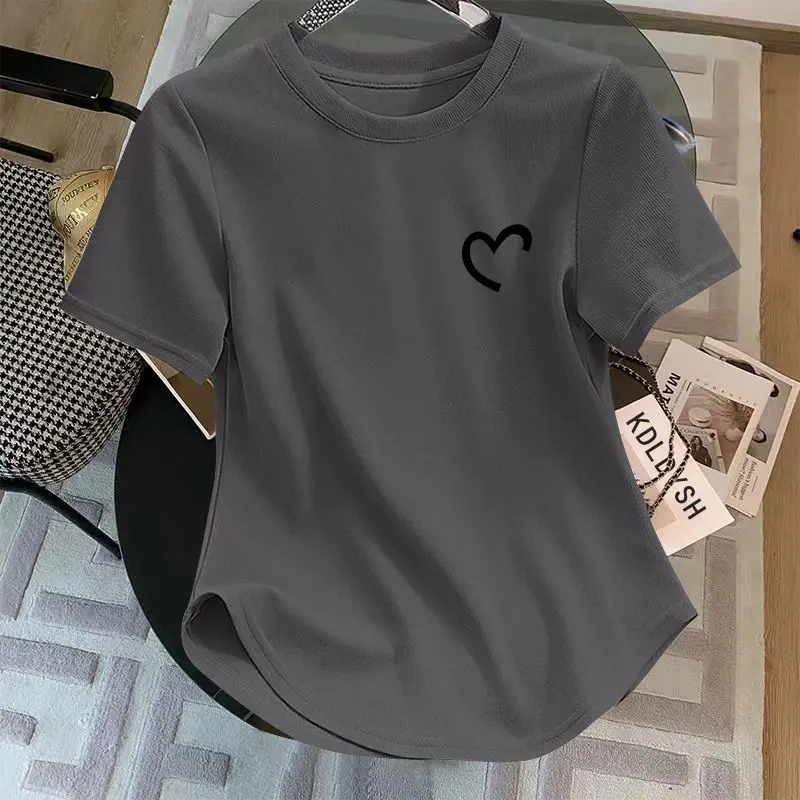 Kemeja-T Lengan Pendek, Bahan Kapas, Rekaan Baru Musim Panas 2025, Saiz Besar, Fesyen, Slim Fit, Baju Atasan Wanita Pelangsingan