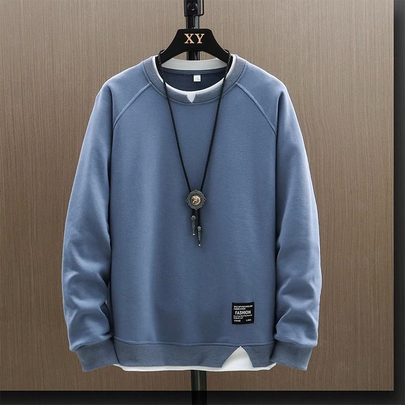 Sweater Men's Ins Brand round Neck Top Clothes Loose False Two Pieces Long Sleeve T-shirt Bottoming Shirt Outfit Man Clothing Outdoor Sport 1
