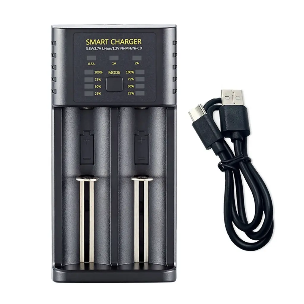 2 Slot Battery Charger USB 3.6/3.7V Smart-Charging Adapter for 10400/14500/14650/16340/17500/17670 Li-ion Batteries
