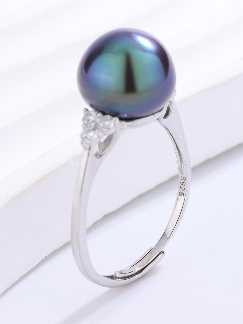 Product Introduction of 925 Sterling Silver Natural Freshwater Black Pearl Decor Adjustable Ring, Elegant Ring for Women, Trendy All-match & Exquisite Jewelry for Birthday Gift 4