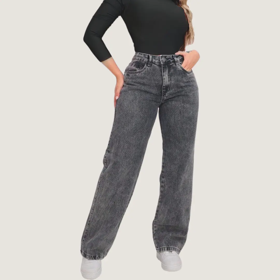 Kit 3 Calça Jeans Wide Leg Pantalona Cintura Alta Jeans