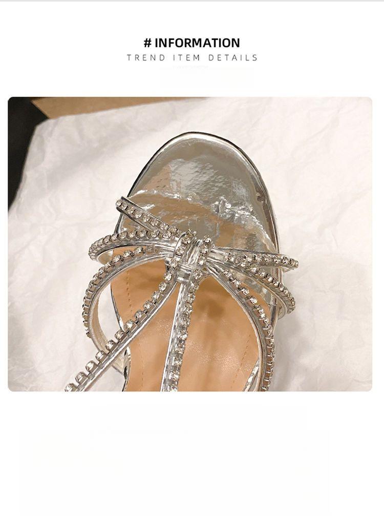 Product Introduction of Women's Sandals New Spring Summer High Heels Stiletto Open Toe French Style Elegant Rhinestone Silver Beautiful Match with Dress high  heels 11