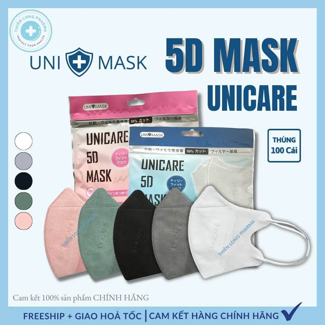 [Thùng 100 Cái] Khẩu trang 5D Uni Mask 3 lớp kháng khuẩn - UNI CARE khẩu trang  5d