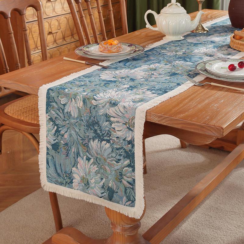 Product Introduction of American Retro Table Runner Cloth 4 6 8 Seaters Cotton Linen Jacquard Tablecloth Mat for Dining Table TV Cabinet Center Table New Year Decor 23