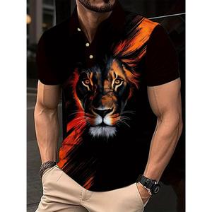 ชุดเสื้อเชิ้ตพิมพ์ลายสิงโตสีดำสำหรับผู้ชาย - ลายสิงโตที่โดดเด่น แขนสั้น โพลีเอสเตอร์ระบายอากาศ เหมาะสำหรับกีฬา กอล์ฟ งานปาร์ตี้ และวันหยุด |   ท็อปส์ซูสบายที่ซักในเครื่องได้ วัสดุดูแลง่าย