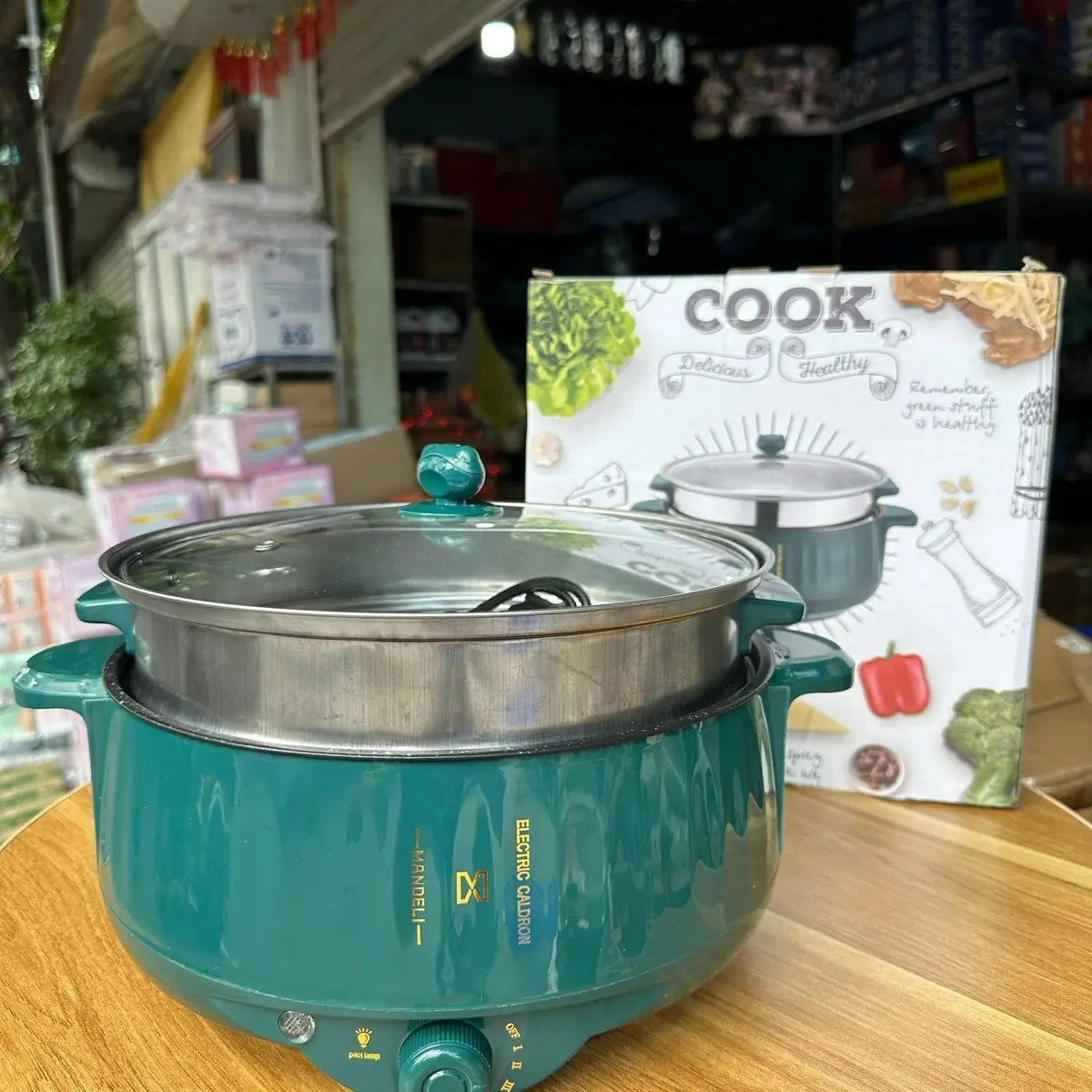 Nồi điện đa năng MANDELI 2 tầng 28cm chống dính - chiên, xào, nướng gọn nhẹ tiện dụng