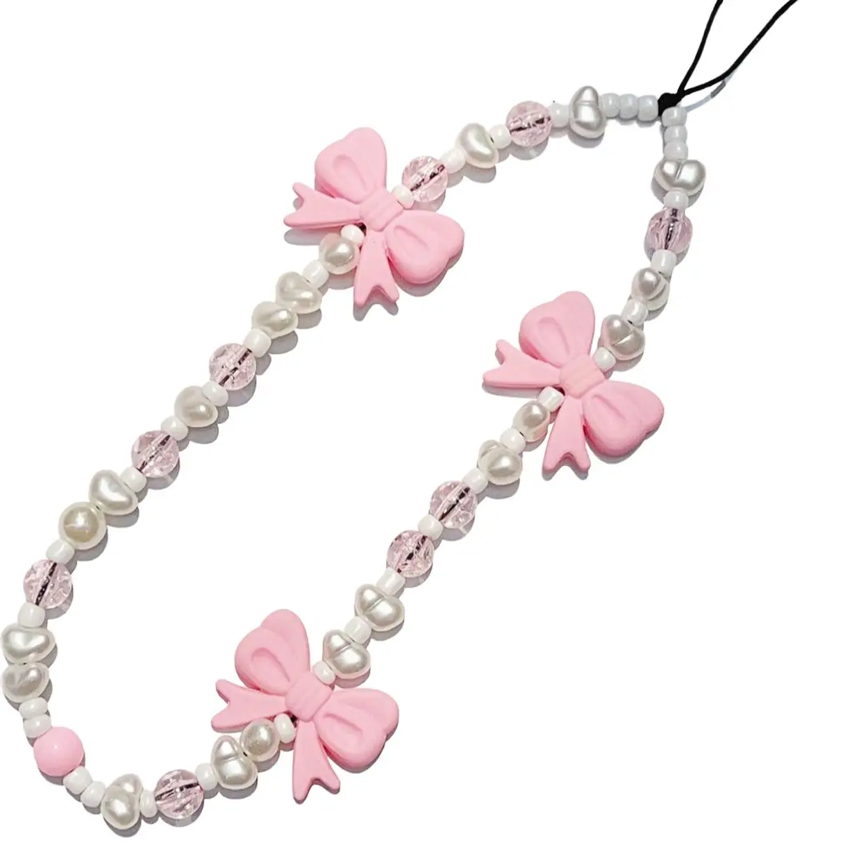 Cute Bowknot Charms Design Beaded Phone Chain, Fashionable Phone Lanyard for Women & Girls, Phone Accessories for iPhone, Charms, Phone Accessories