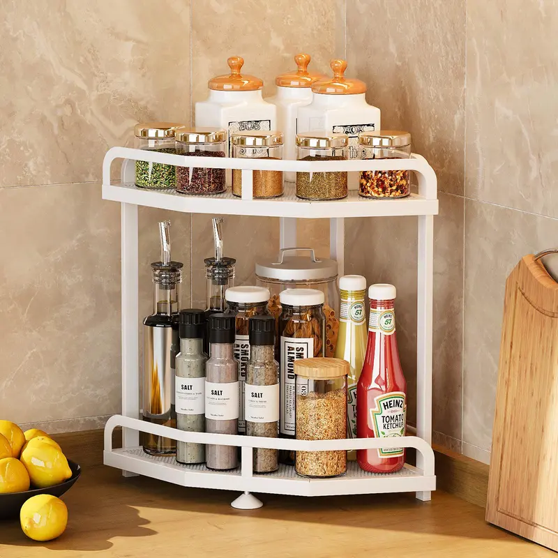 Kitchen Storage Rack, 1 Count Double Layer Corner Storage Rack, Multifunctional Space Saving Countertop Storage Rack for Kitchen, Restaurant, Bathroom 7
