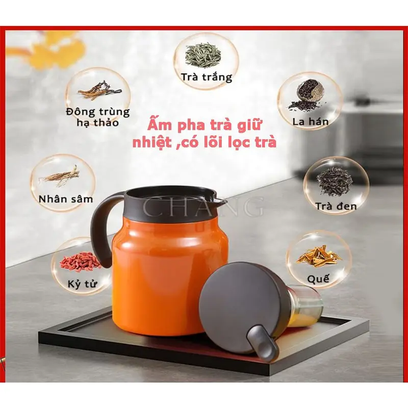 Ấm pha trà giữ nhiệt có lõi lọc inox chống gỉ, bình pha trà nắp vặn đậy kín , giữ nóng 12 giờ , giữ lạnh 20 giờ thuỷ 6