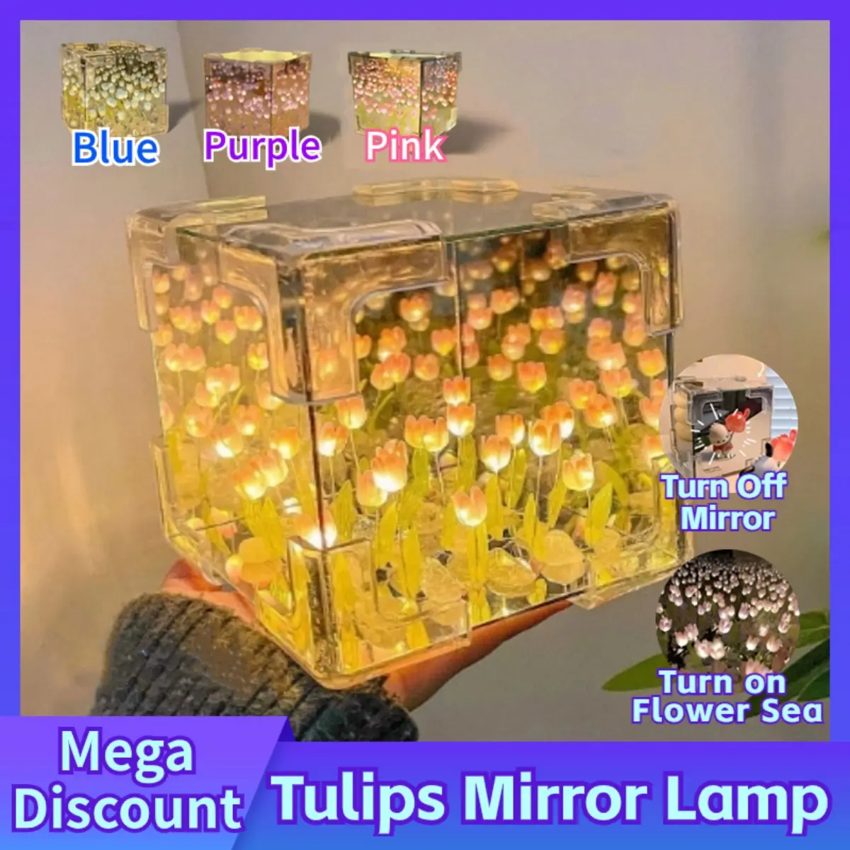 New Rubik's Cube Tulip Mirror Light LED Tulip Night Light Birthday Gift DIY Handmade Bedroom Atmosphere Decoration Material Pack