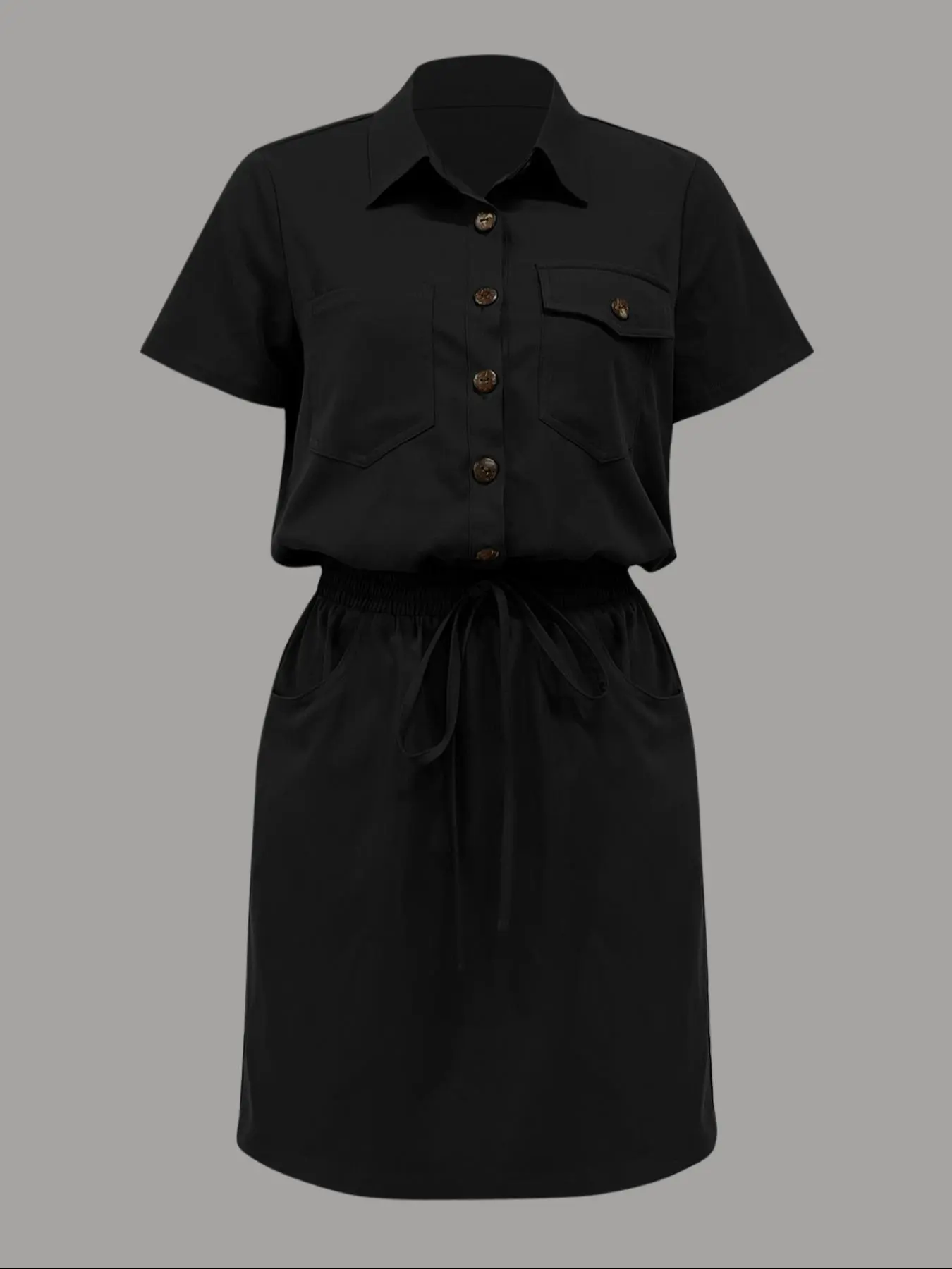 Women's Plain Button Front   Shirt Dress, Casual Short Sleeve Collared Dress for Daily Wear, Ladies Clothes for All Seasons
