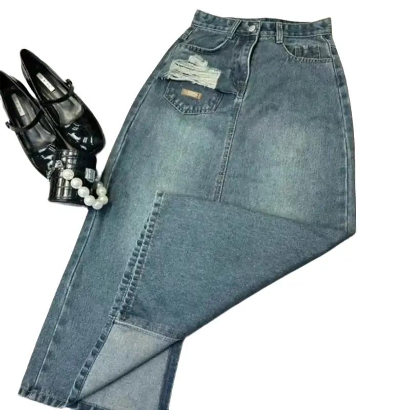 Chân váy Jean xẻ tà sau co giãn sang chảnh hách dáng - chân váy Jean chữ A dài qua gối nữ di tiệc làm công sở hẹn hò đi chơi  xinh Women