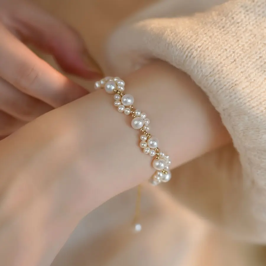 1pc High White Faux Bearls Beaded Simple Bracelet Zinc Alloy Luxury Versatile Hand Decoration