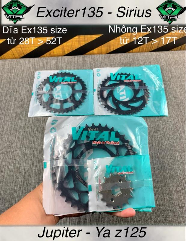Dĩa tải sau xe Exciter 135 - Sirius size (28T-30T-32T-33T-35T-36T-37T-38T--->52T) VITAL MADE IN THAILAND