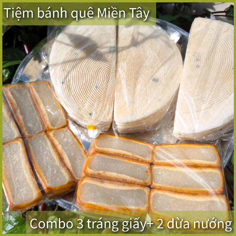 Combo 3 bánh tráng giấy + 2 bánh xà lam dừa nướng tuổi thơ dùng ăn vặt