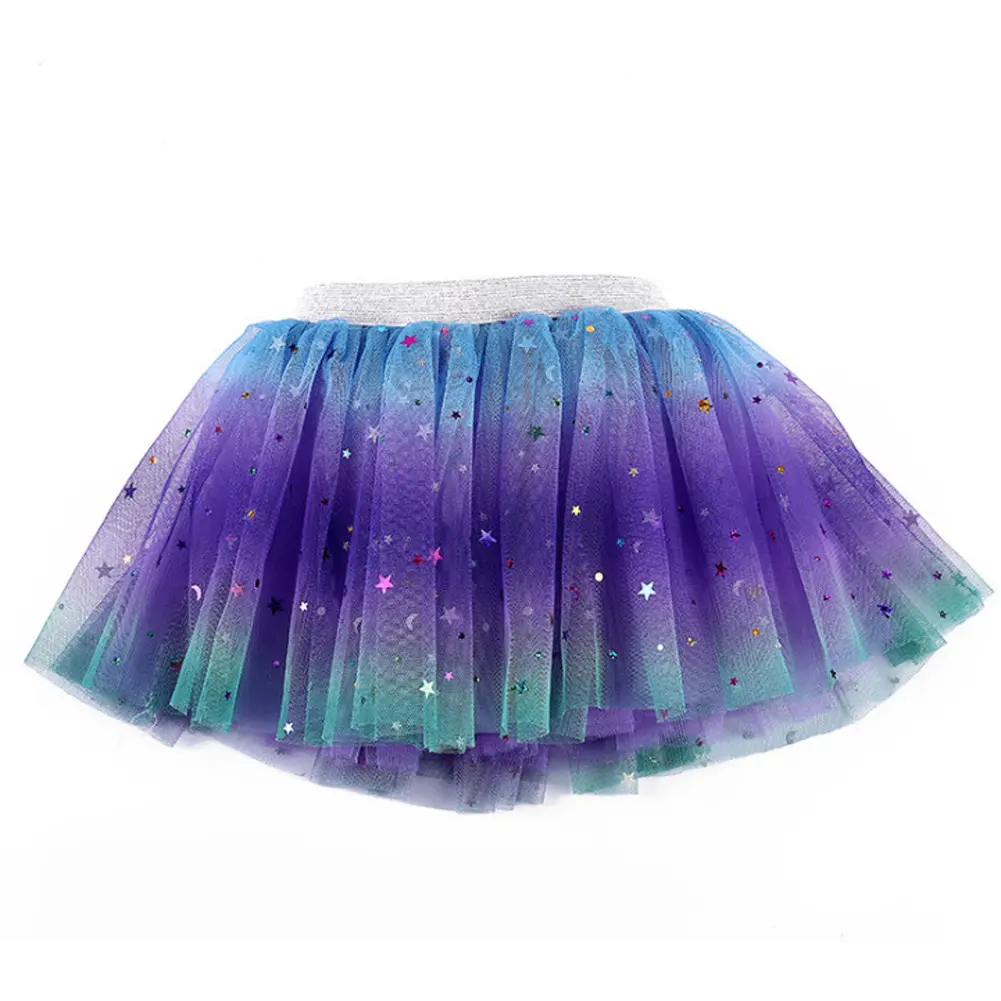 Girls Casual Short Yarn Skirt, Rainbow Assorted Color Multi-layer Elastic Waist Dress, Pink/ Yellow/ Purple/ Light Purple/ Rosy