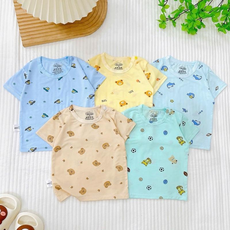 [VẢI ĐẸP]Combo 5 Áo Cộc Cài Vai Thun Lạnh Hoạ Tiết Màu Cho Bé Trai Bé Gái - Chất Thun Lạnh Thoáng Mát, Có Cúc Cài Vai, Co Giãn - Không Có Màu Hồng -Hoodie áo  thun