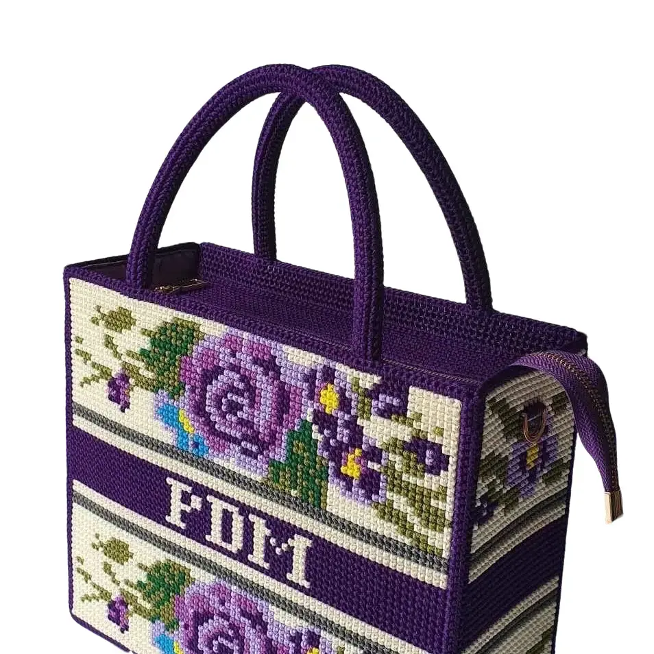Túi thêu handmade hoa hồng tím  ( sét tự thêu) hàn quốc có thể mở rộng