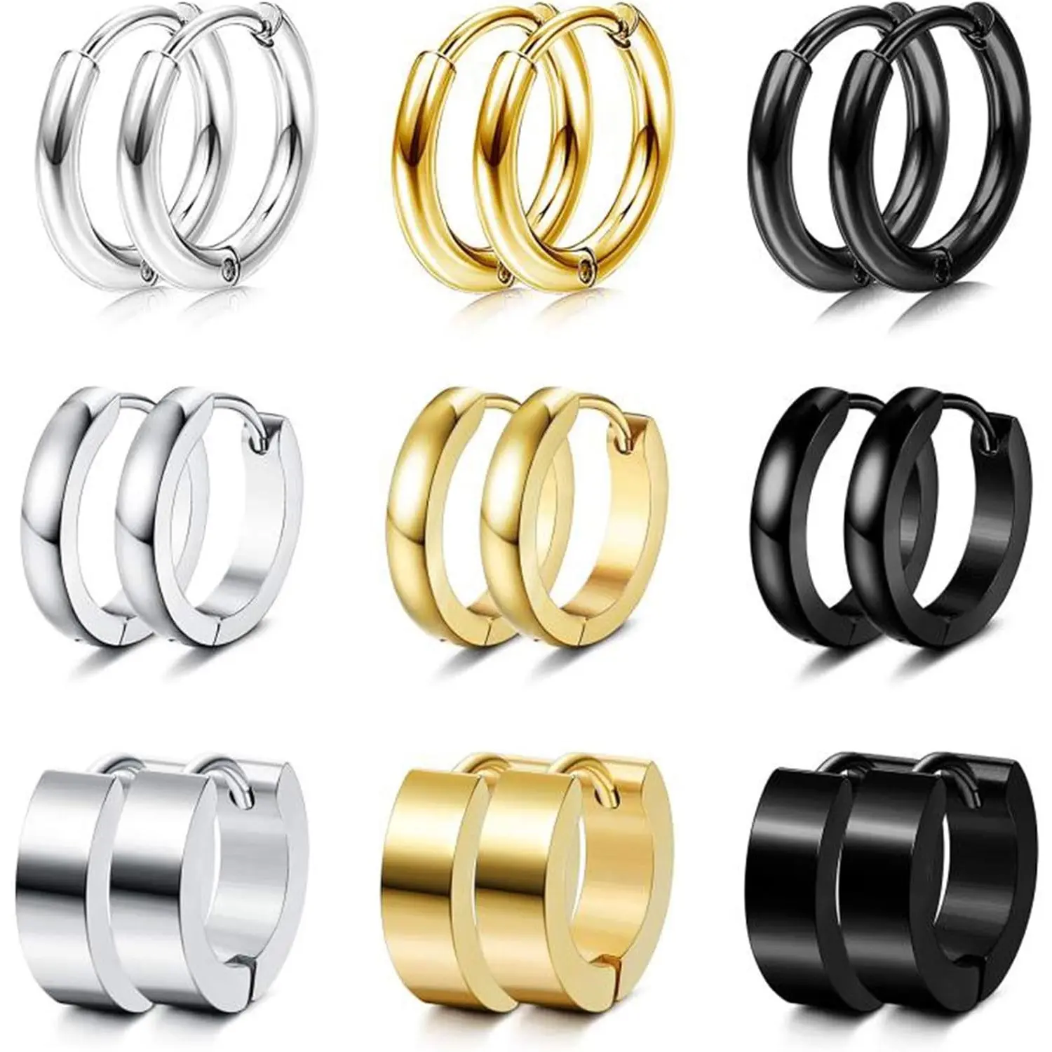 DIAMDAY 9 Pairs Stainless Steel Small Hoop Earrings Set for Men Women Huggie Hoop Earrings