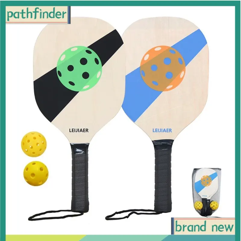 Squash Racket  [2 Rackets + 2 Balls] Pickleball Paddles Set Wood with Balls and Mesh Storage Bag for Beginners