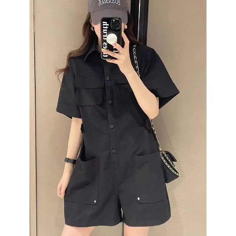 Bộ Áo Jumpsuit Quần Bảo Hộ Lao Động Cho Nữ, Cổ Polo, Phong Cách Châu Âu, Mùa Hè 2025, Hàng Mới Về, Bó Sát, Áo Liền Quần Thường Ngày Hợp Xu hướng
