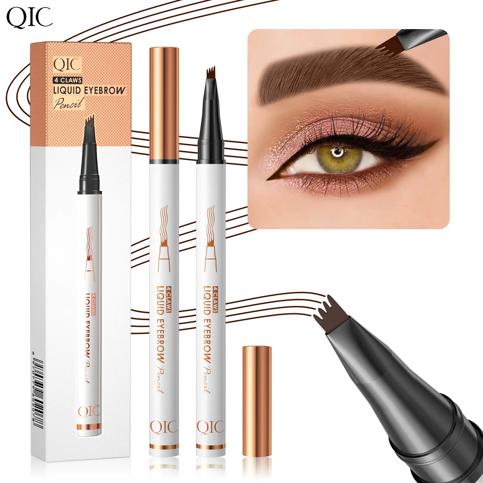 Qic New Wild Eyebrow Liquid Four-Claw Eyebrow Pencil Waterproof Non-Dizzy Makeup Natural Smooth Four-Head Fork Eyebrow Pencil Beauty Makeup