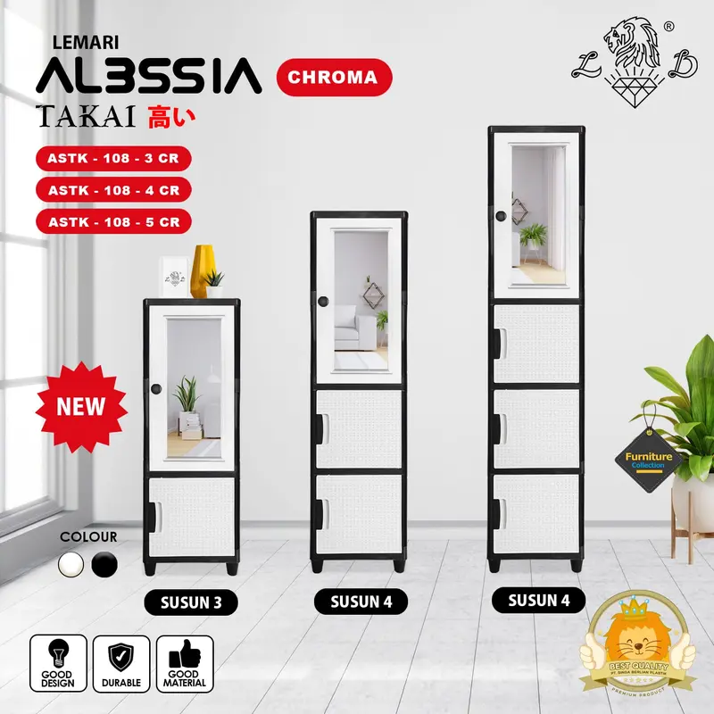 ALESIA TAKAI KACA - Lemari Pakaian Serbaguna/Lemari Kaca/Lemari Plastik Full Rak Motif Rotan Susun 3, 4 dan 5 Furniture 0