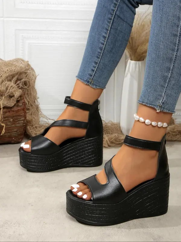 Women's Fashionable Plain Color Wedge Sandals, Casual Comfortable Platform Sandals for Summer, Lightweight Breathable Shoes for Daily Wear, Girl 4