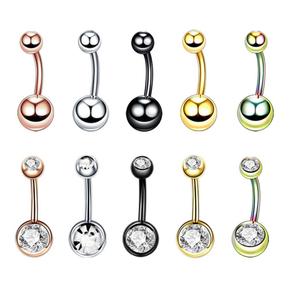 แหวนสะดือสแตนเลส ดีไซน์เพชรคู่ ลูกบอลคู่ ชุบด้วยไฟฟ้า แหวนสะดือ แหวนสะดือลอยน้ำ เหมาะสำหรับหน้าท้อง