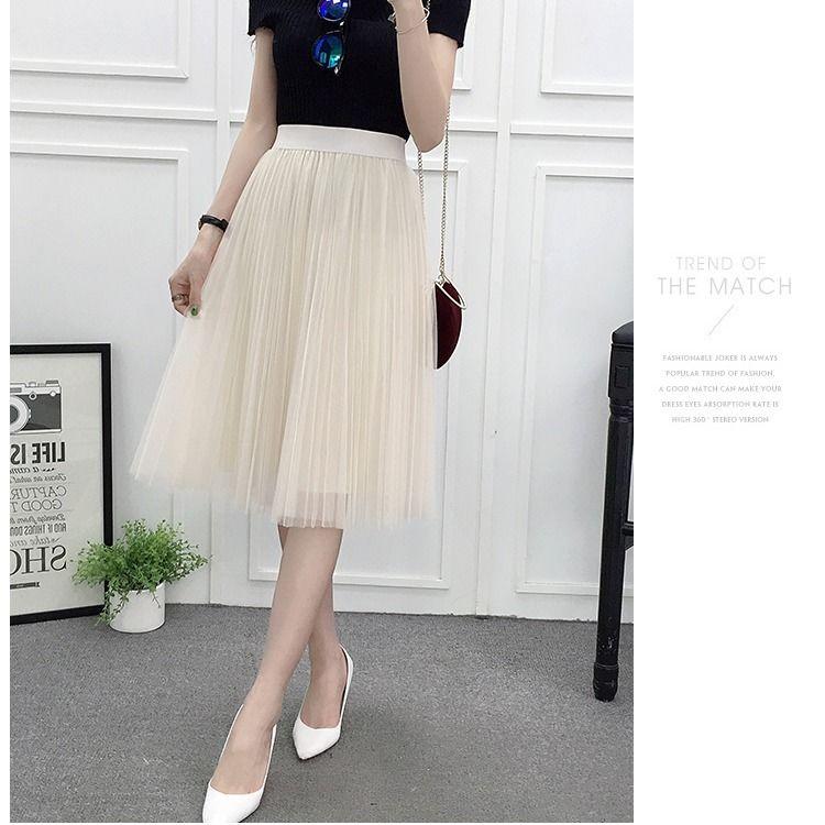 Women's Summer New Mesh Skirt Pleated A- line Skirt High Waist All-Matching Skirt Tulle Skirt 6