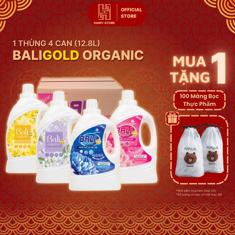 [1 Thùng 4 Can]: Nước Giặt Xả Bali Gold Organic 3.2 Lít Hương Thơm Dịu Nhẹ, Đậm Đặc, Lưu Hương Lâu Làm Sạch