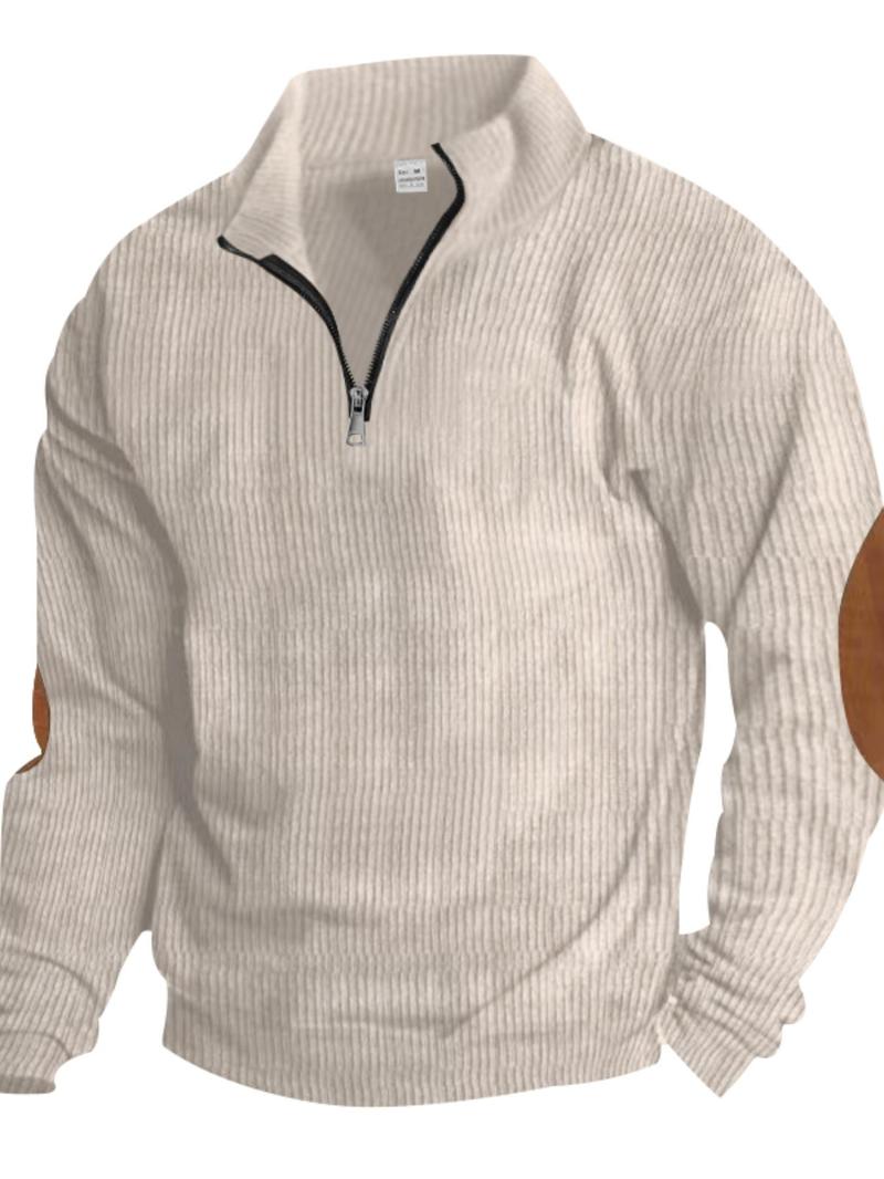 Product Introduction of Men's Solid Quarter Zip Collar Sweatshirt, Regular Fit Casual Long Sleeve Pullover for Fall & Winter, Men's Clothes for Daily Wear 2