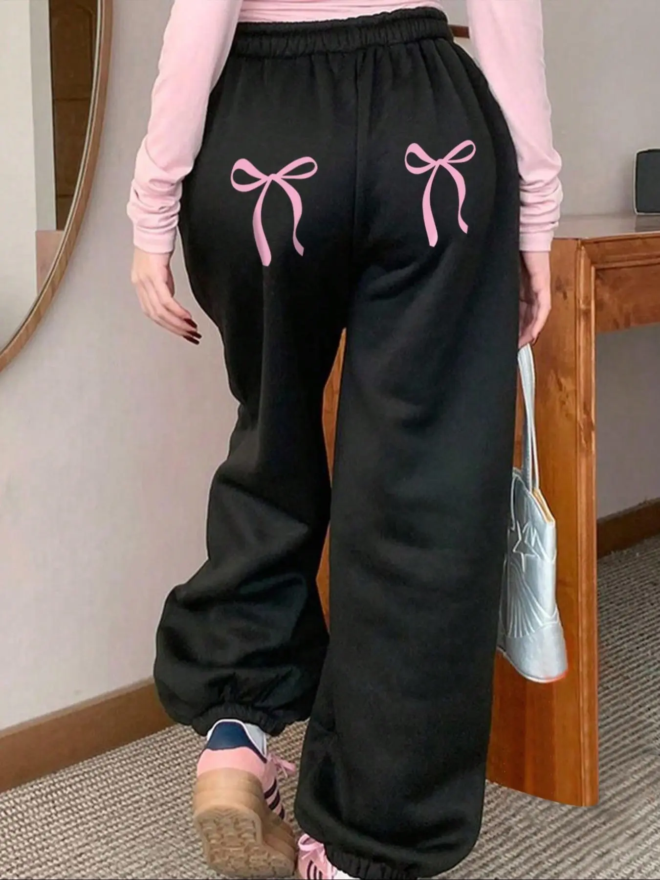Women's Bow Print Pants, Casual Comfy Trousers for Daily Wear, Ladies Bottoms for All Seasons