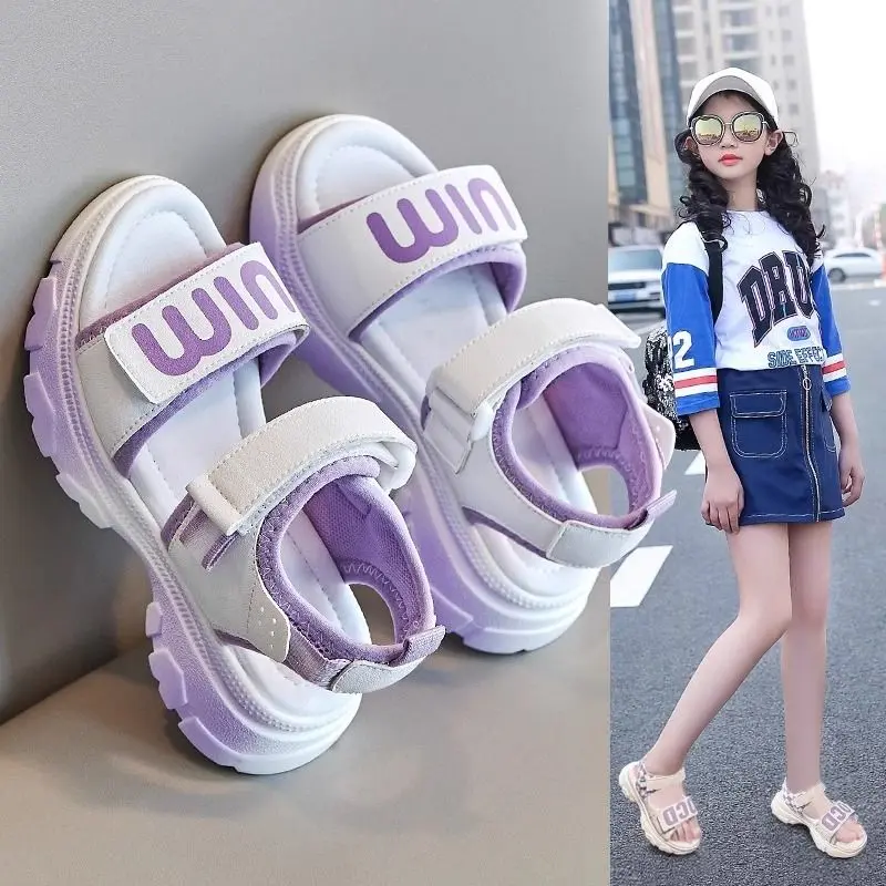 Dép Xăng Đan Trẻ Em, Bé Gái, Dễ Phối Đồ, Hở Ngón, Giày Đi Biển Thể Thao, Cho Trẻ Em Trung Bình Và Lớn, Đế Mềm Chống Trượt, Hàng Mới Về Mùa Hè 2024