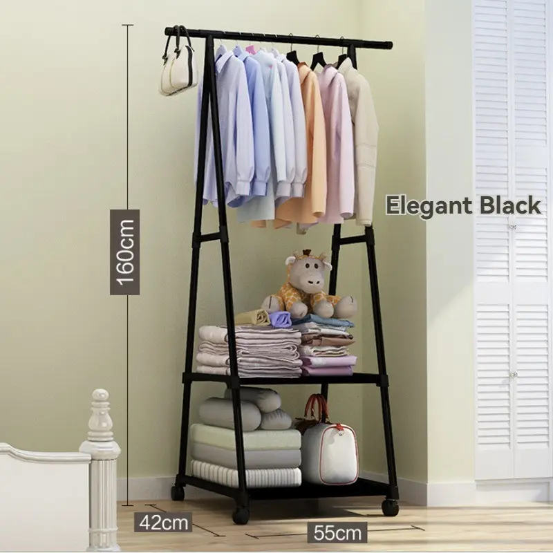 Household Triangle Coat Rack Stand Movable Multi Tier Clothes Hanger