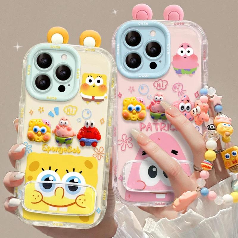 XBD Ốp Điện Thoại Búp Bê Patrick Star Thiết Kế Bọt Biển Hoạt Hình Tương Thích Với iPhone 17 16 15 14 13 12 Pro Max 16 15 14 Plus Ốp Lưng Chống Sốc Với Giá Chân Đế Gập Gương Nhỏ Và Vòng Đeo Tay