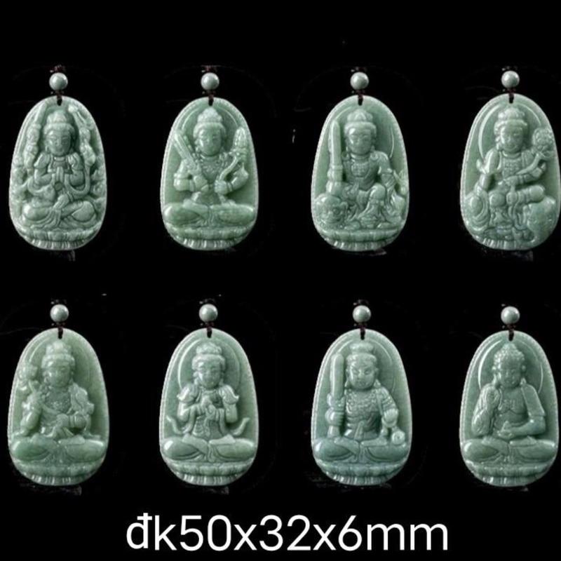 mặt dây chuyền phật bản mệnh ngọc cẩm thạch xanh bầu dục cỡ vừa Đk 50x32x6mm