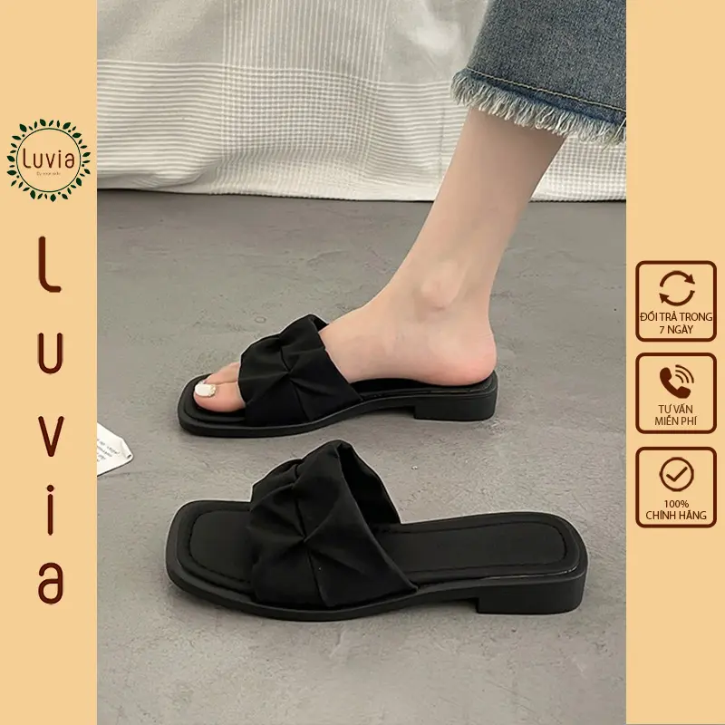 Dép nữ cao cấp quai ngang bản nhíu thời trang đế TPR chống trơn trượt Luvia X93DN (Dép form nhỏ, chân mập tăng 1 size)