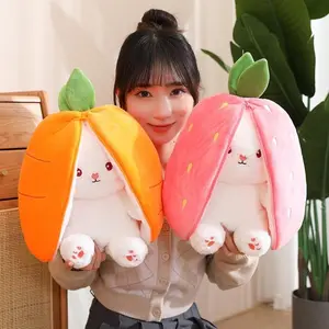 Boneka Mewah Kelinci Flip Lucu Strawberry 30cm Bahan Lembut Kapas PP Mainan Mewah untuk Anak-anak dan Hadiah Dolls