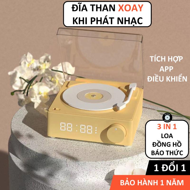 Loa Bluetooth Đồng Hồ OLIVER X11 Loa Bluetooth Mini Đĩa Than Xoay Trang Trí Bàn Làm Việc Đồ Decor Phòng Khách Phòng Ngủ Củ Loa Nghe Nhạc Củ Loa Nghe Nhạc Kem