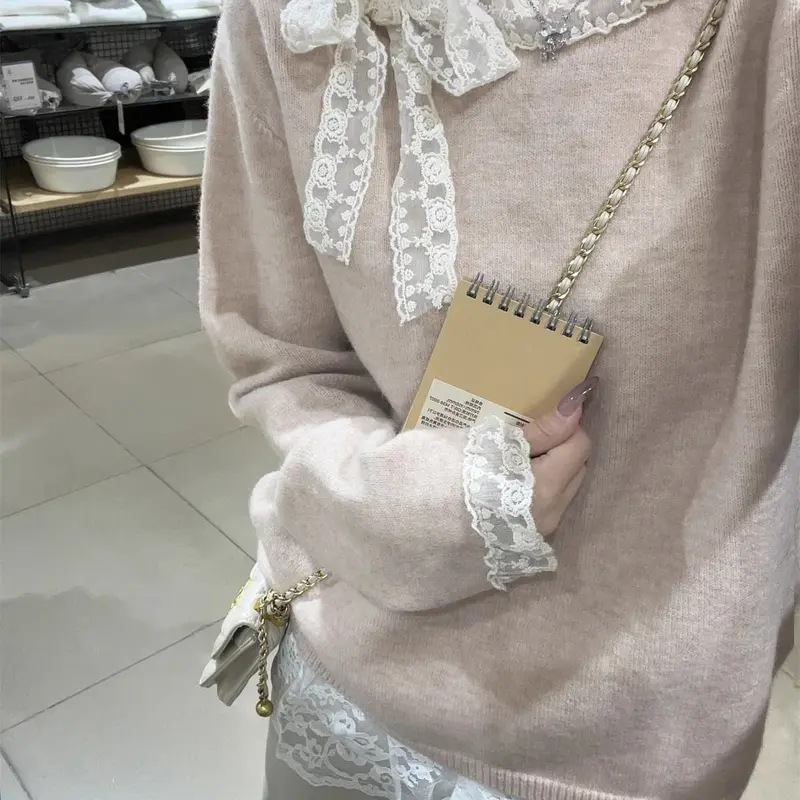 Áo lớp cơ sở Dralon, Nơ ren, Có thể mặc vào mùa thu và mùa đông, Ngọt Ngào và siêu đẹp, Đồ lót ấm áp, Áo dài tay, Thích hợp cho mặc ngoài trời Nữ Top 3