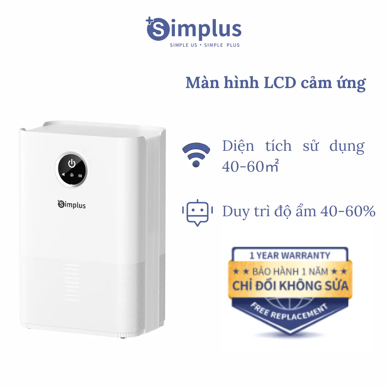 SP01 Máy Hút Ẩm Công Suất 500ml/ngày Simplus CUSH004, Dung Tích Bình Chứa 1L, Hút Ẩm Thông Minh, Màn Hình Cảm Ứng, Tiết Kiệm Năng Lượng, Độ Ồn Thấp, Phù Hợp Cho Gia Đình Bảo Hành 1 Năm Chỉ Đổi Không Sửa