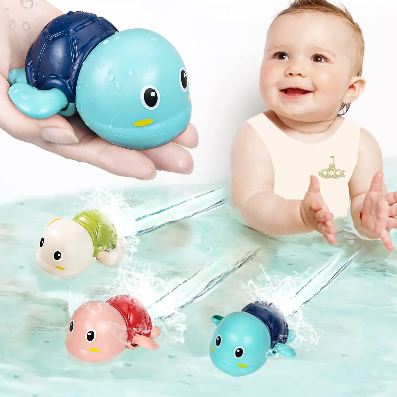 Baby Bath Toy for Toddler, 3 Counts Cute Swimming Turtle Design Bath Toy, Wind Up Bathtub Toy for Boys and Girls, Kids Toys