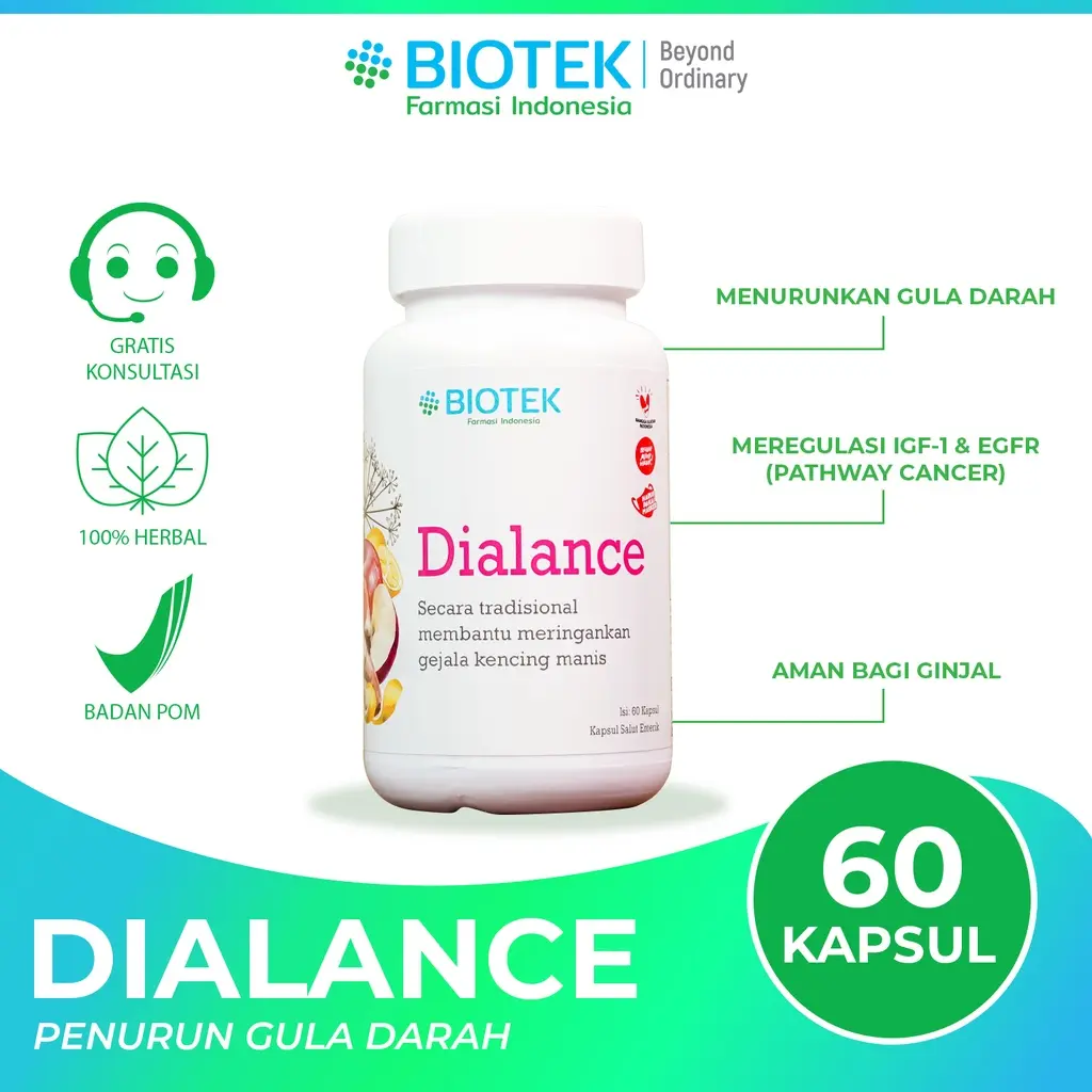 Biotek Farmasi Dialance - Obat Herbal Diabetes Kencing Manis 30 Capsul Membantu Menurunkan Gula Darah & Anti Inflamasi 100% Herbal POM TL210391591