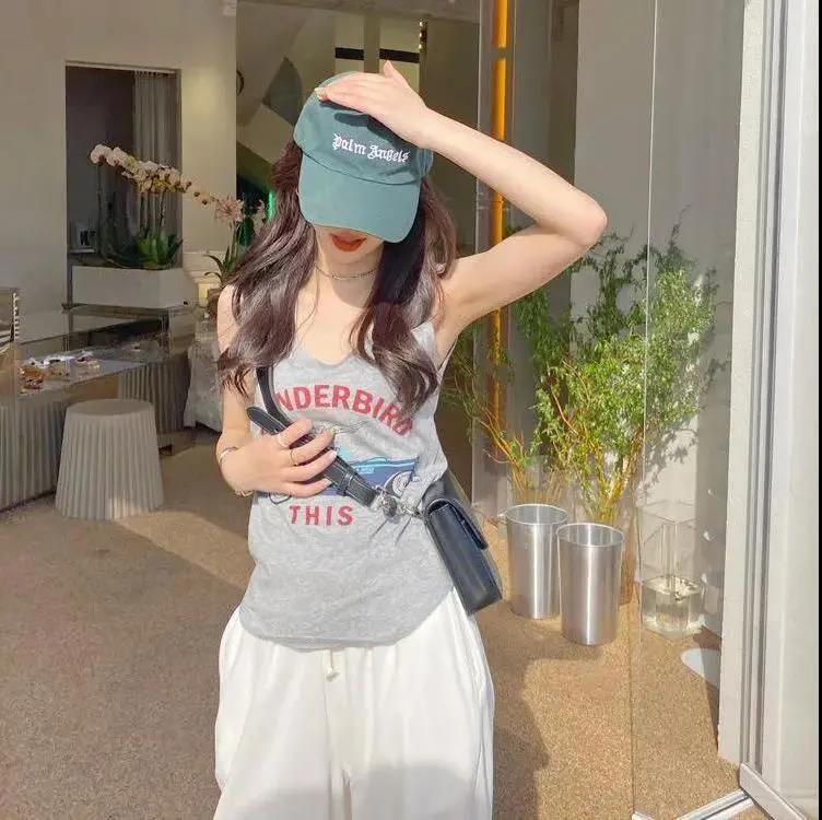 Product Introduction of 8573#[Official Picture Real Price] Milk Silk Niche Wear Sleeveless Casual Student Printed White Vest Fashion 2