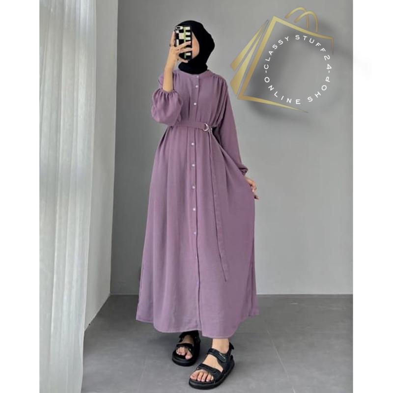 ( BAYAR DI TEMPAT) KAYLA DRES CRINKLE AIRFLOW GAMIS POLOS BUSUI TERBARU Kain Kancing Muslim Dress Wanita 0